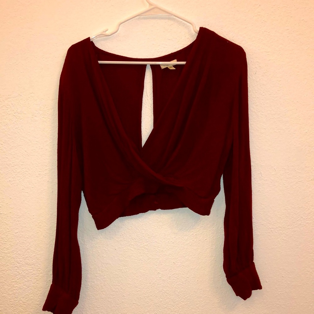 Urban Outfitters Burgundy Cropped Long Sleeve Top